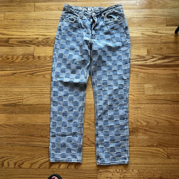 Song Jeans Women's Checkered Blue Jeans Size 5/27 Timeless Fit Boho - Picture 1 of 7